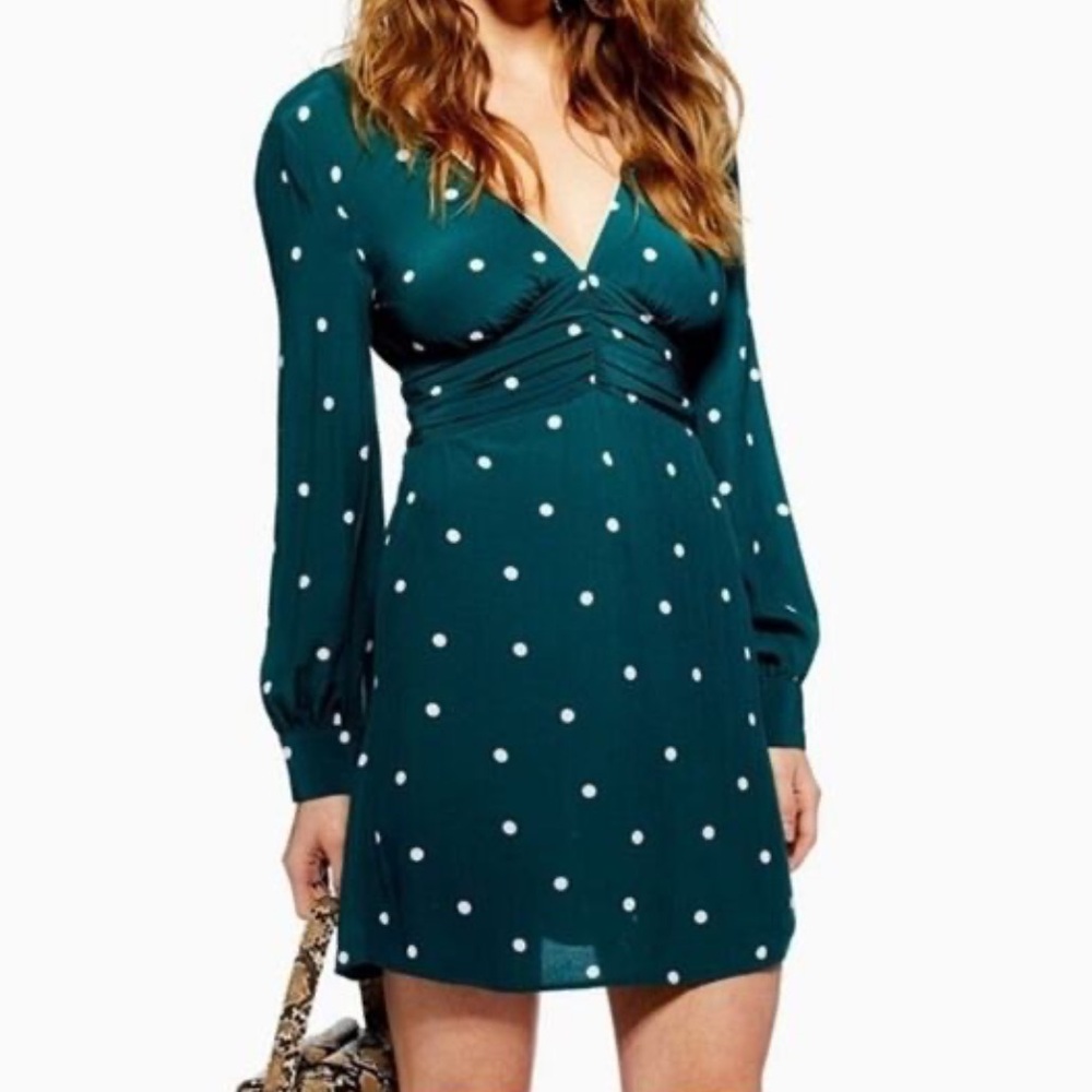 TopShop Teal Polka Dot Mini Dress Size 6
